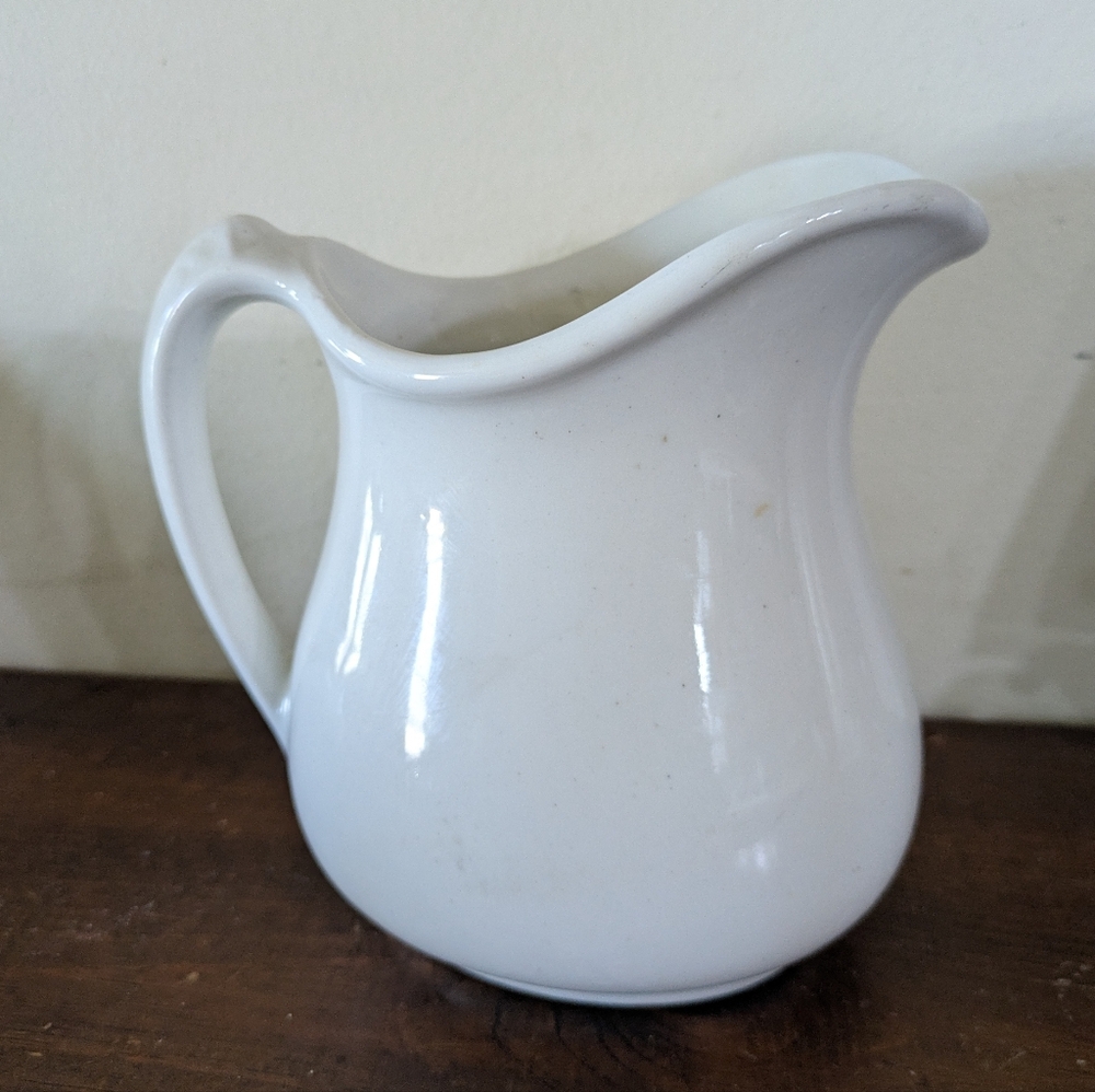 Vintage White Ironstone Ceramic Pitcher - Farmhouse Decor Tepco Stamp Stamped